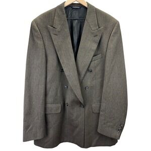 VTG Burberrys Mens Size *50L* Double Breasted Wool Suit Jacket Brown Made In USA
